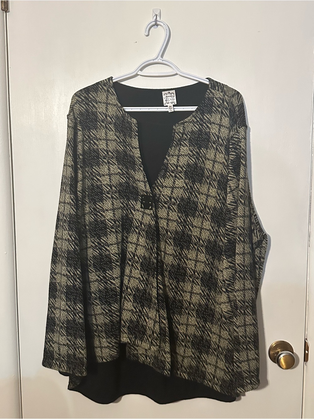 Parsley & sage artistic, split-neck plaid open cardigan tunic plus size 2xl